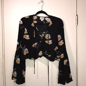 Black floral crop top
